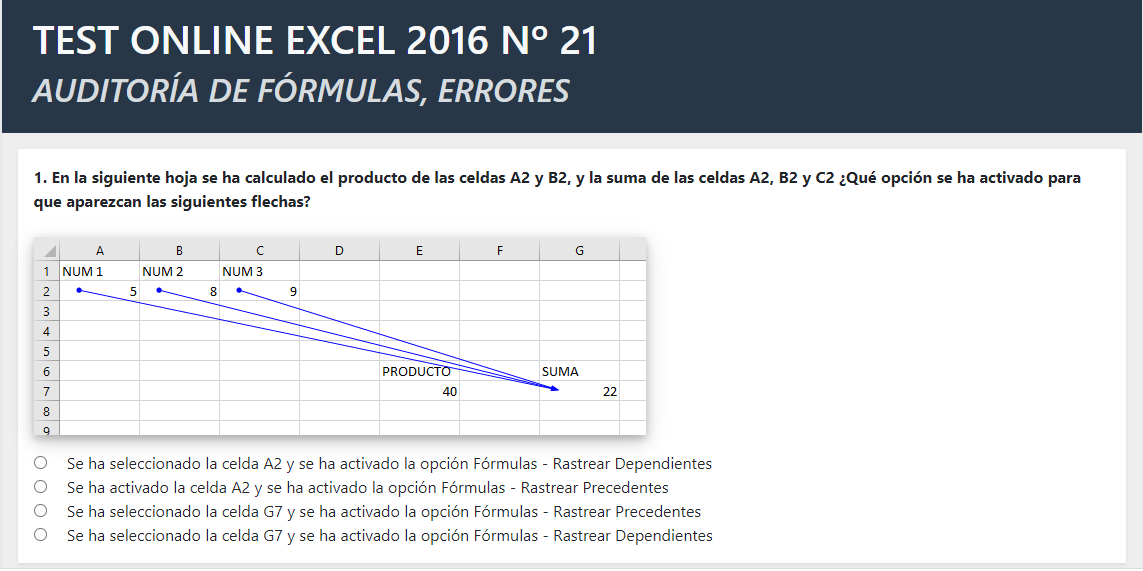 Test Online de Excel 2016 EjerciciosMesa