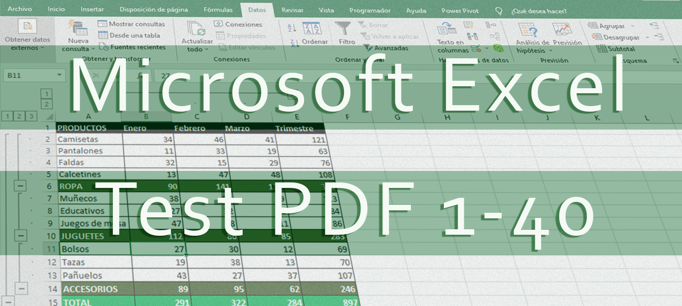 Microsoft Excel. Test PDF 1-40. Imagen destacada.