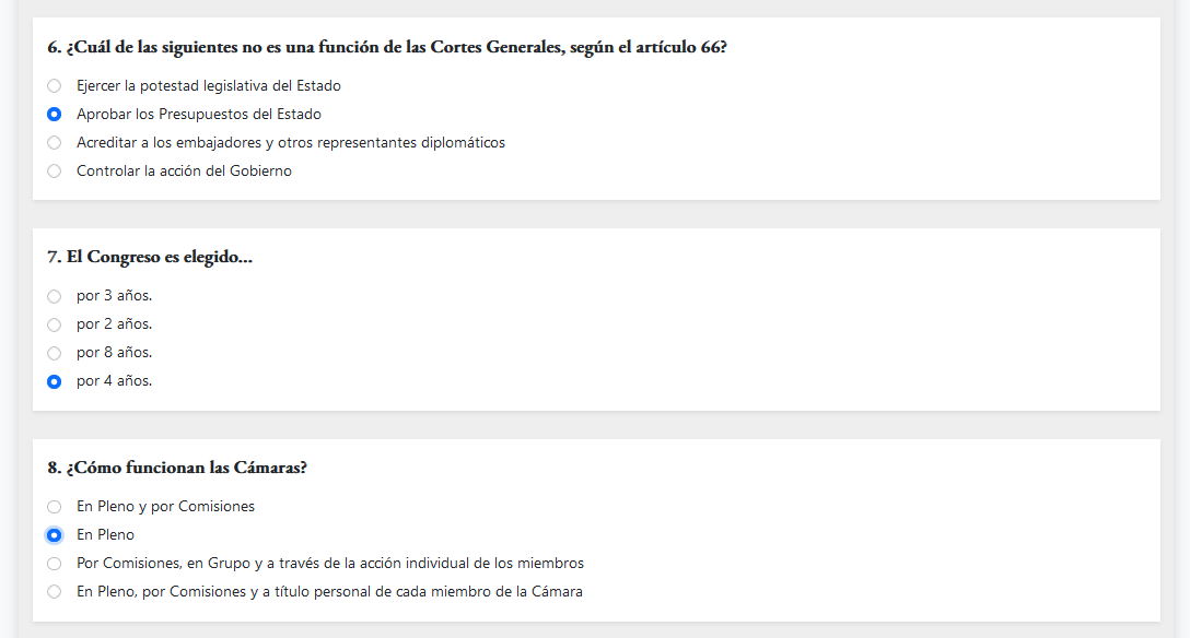 Ejemplo de preguntas de test online de la Constitución Española 