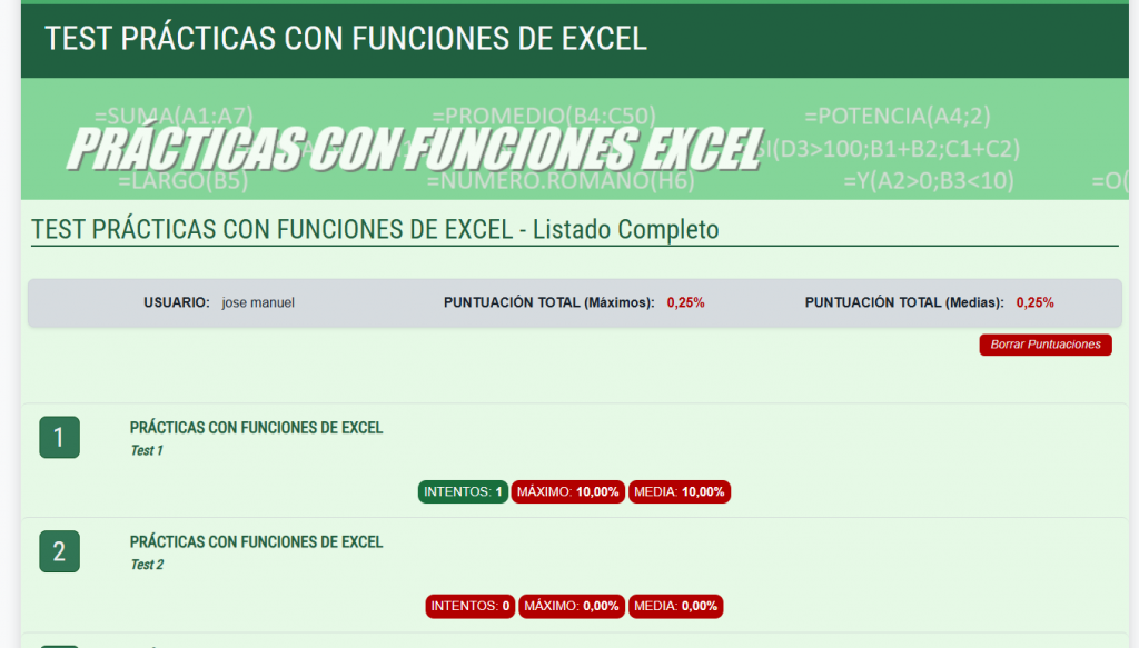 Ejemplo pantalla de puntuaciones