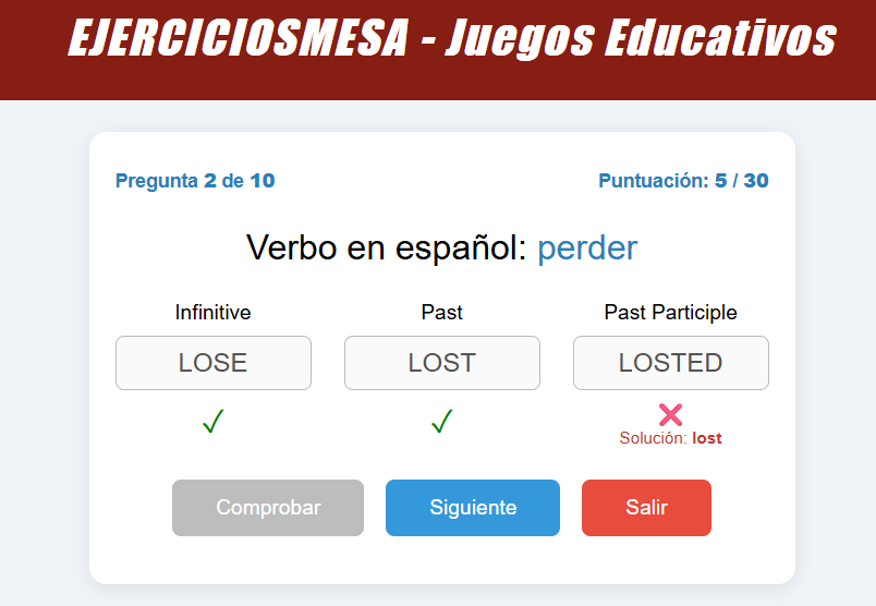 Juego Verbos Irregulares Inglés
