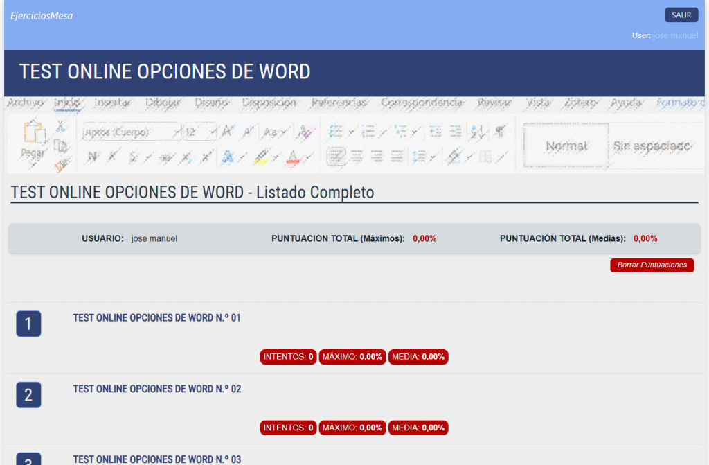 Ejemplo pantalla de puntuaciones