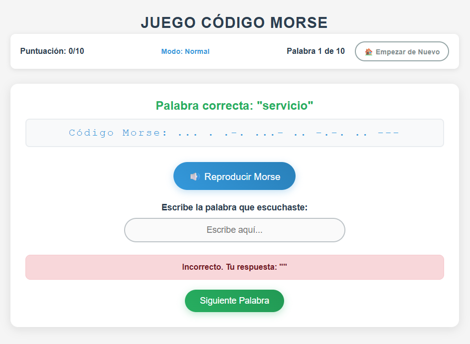 Captura juego aprende morse